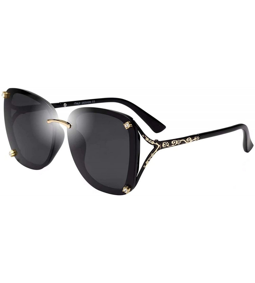 Oversized Womens Fashion Oversize Diamond Decoration Metal Carved Sunglasses for Women 406 - Black - CL18R3R7LDA $33.33