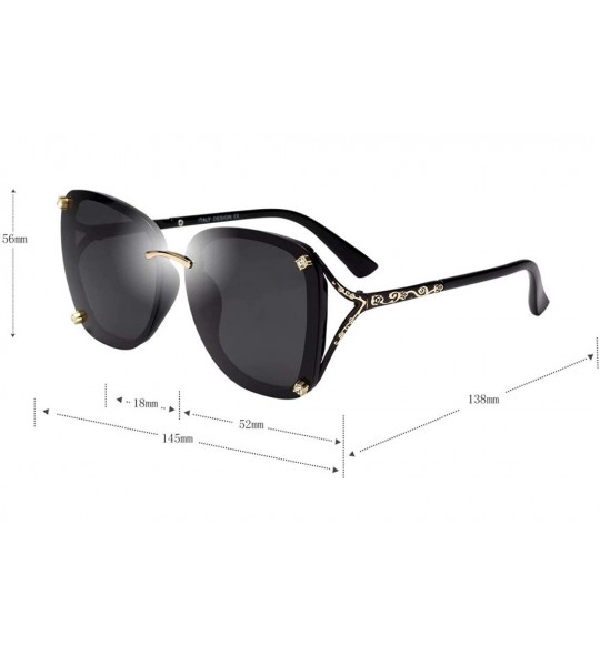 Oversized Womens Fashion Oversize Diamond Decoration Metal Carved Sunglasses for Women 406 - Black - CL18R3R7LDA $33.33