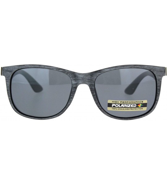 Rectangular Polarized Mens Elegant Mod Horn Rim Designer Fashion Sunglasses - Grey Wood Grain Black - CG18OK8ICNH $23.25