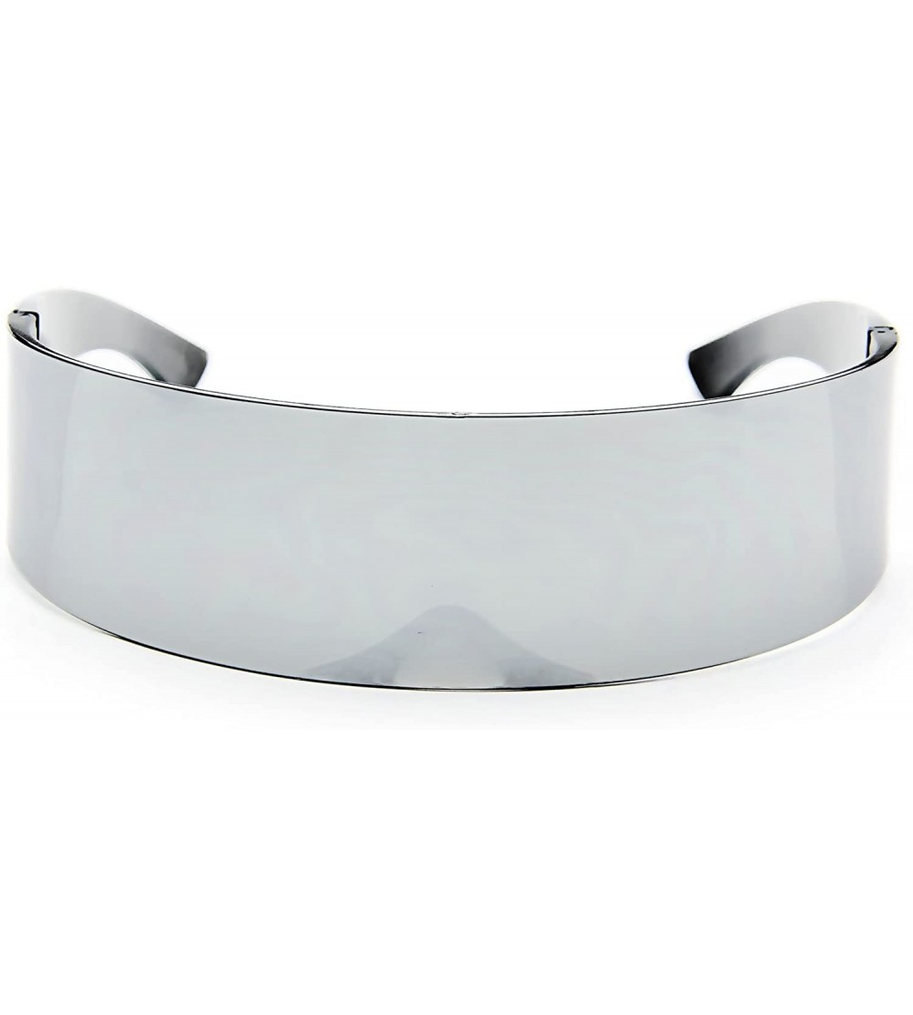Wrap Futuristic Shield Sunglasses Monoblock Cyclops 100% UV400 - Silver Mirror - CI11NXAAZQX $21.09