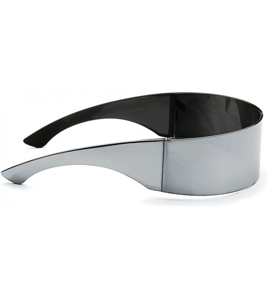 Wrap Futuristic Shield Sunglasses Monoblock Cyclops 100% UV400 - Silver Mirror - CI11NXAAZQX $21.09