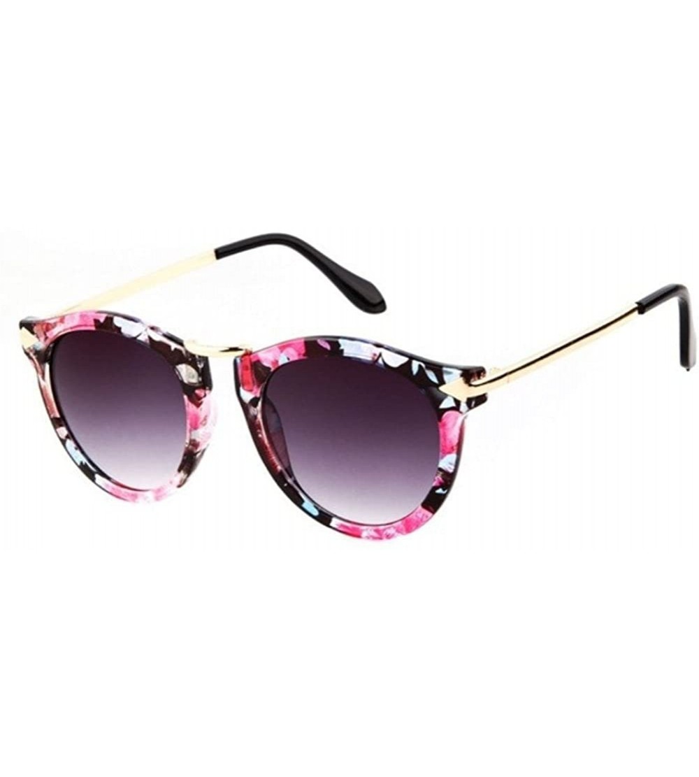 Goggle Women Retro Round Coating Sunglasses Vintage Glasses Metal Arrow Sunglass - Flower - CN17AALD63C $16.74