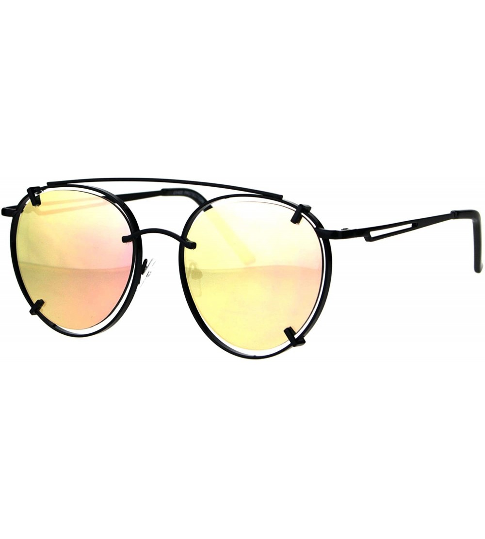 Aviator Pink Mirrored Lens Sunglasses Vintage Retro Fashion Round Aviator UV 400 - Black - CL187HY75RN $24.37