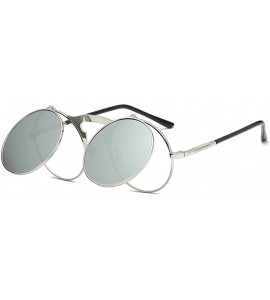 Round punk Vintage Round Flip Up Womens Mens Polarized Driving Sunglasses - Silver - CY18CLTZU2S $24.41