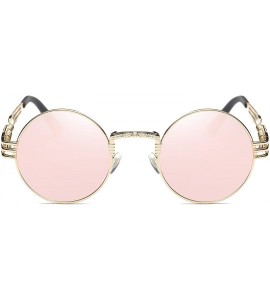 Round Round Steampunk Sunglasses Vintage Metal Frame Glasses for Men And Women 42mm Mirrored Lens Pink - CS182Y9ZKOR $22.79