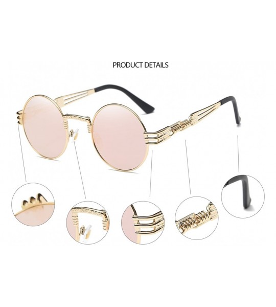 Round Round Steampunk Sunglasses Vintage Metal Frame Glasses for Men And Women 42mm Mirrored Lens Pink - CS182Y9ZKOR $22.79