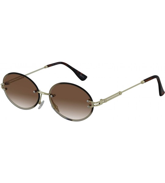 Rimless Elegant Rimless Vintage Retro Oval Gold Clear Lens Fashion Diamond Cut Edge Fashion Sunglasses - Brown - CW197CO99GC ...