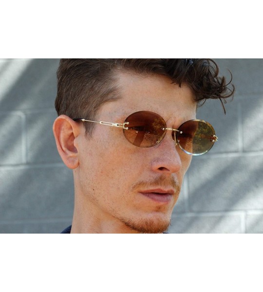 Rimless Elegant Rimless Vintage Retro Oval Gold Clear Lens Fashion Diamond Cut Edge Fashion Sunglasses - Brown - CW197CO99GC ...