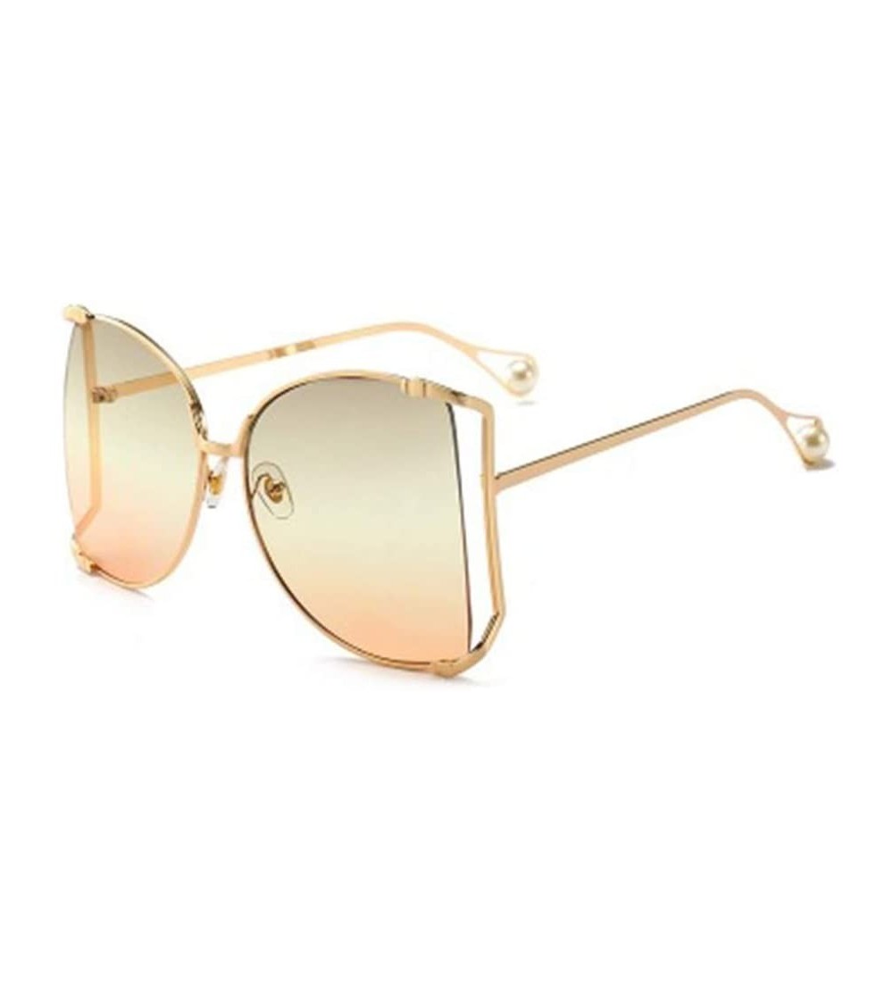 Sport Fashion Ocean Piece Sunglasses Metal Cut Edge Lady Pearl Personality Glasses - 2 - CM190HCTW8Y $58.94
