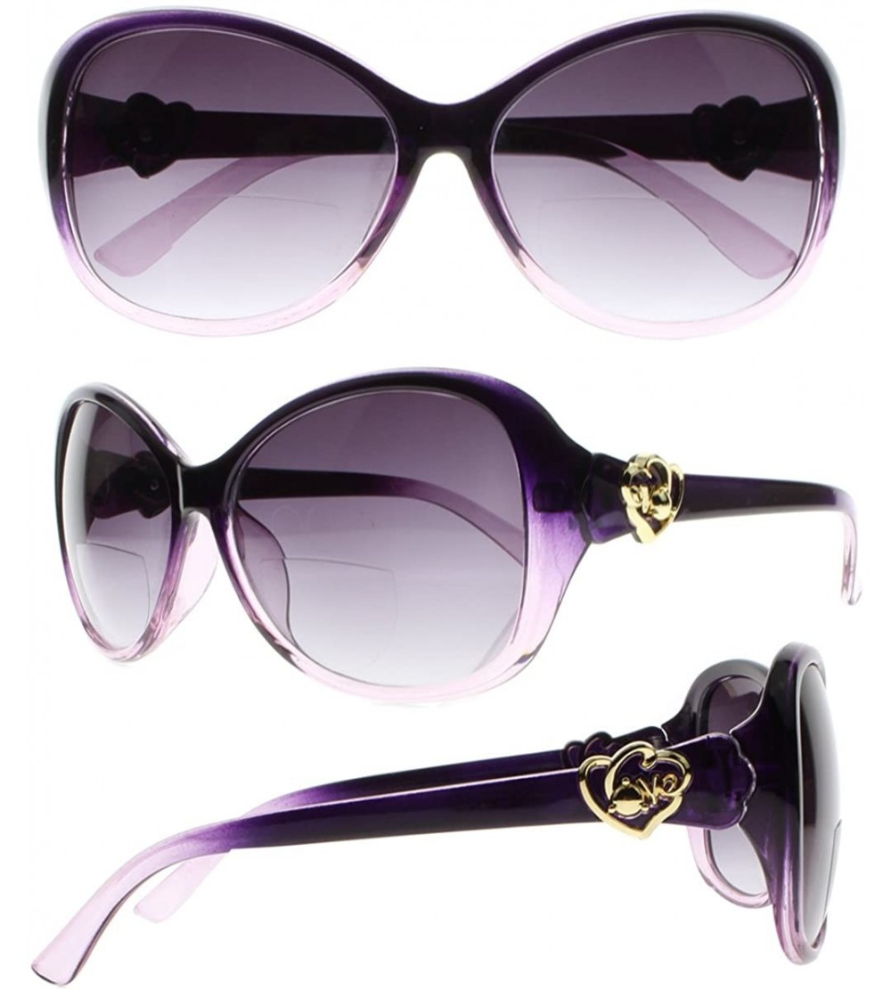 Oversized Womens Love Patterns Bifocal Tinted Reading Glasses UV400 Protect Sunglasses Readers - Purple - CT18EIHOYLH $36.39