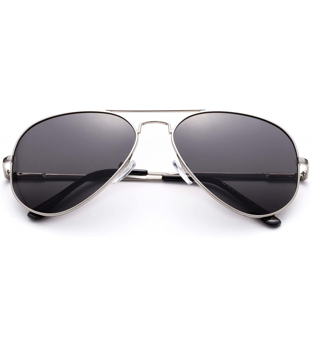Aviator Polarized Aviator Sunglasses Mirrored Lens Classic Aviator Polarized Sunglasses Small - Silver/Smoke - CZ18I65YUTI $1...
