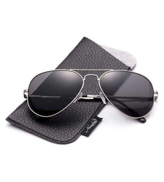 Aviator Polarized Aviator Sunglasses Mirrored Lens Classic Aviator Polarized Sunglasses Small - Silver/Smoke - CZ18I65YUTI $1...