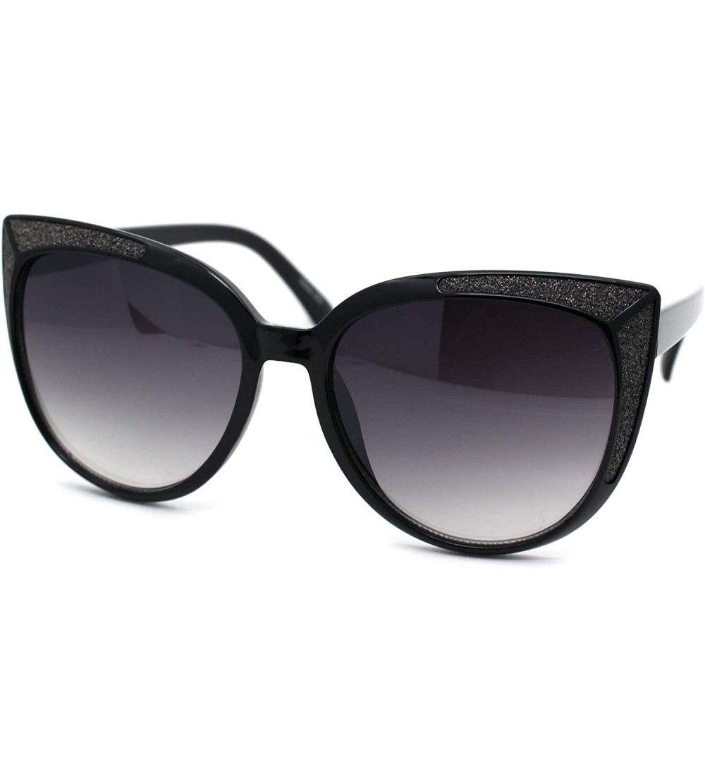 Cat Eye Womens Glitter Trim Oversize Cat Eye Mod Plastic Sunglasses - Black Gunmetal Smoke - CE18WTM4I0A $23.03