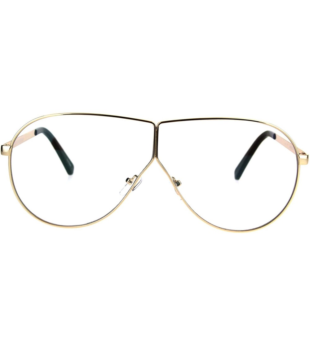Oversized Mens Oversize Clear Lens Metal Rim Shield Pilots Eye Glasses - Gold - C9185KL74T2 $22.13