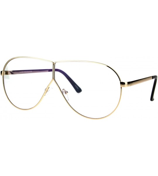 Oversized Mens Oversize Clear Lens Metal Rim Shield Pilots Eye Glasses - Gold - C9185KL74T2 $22.13