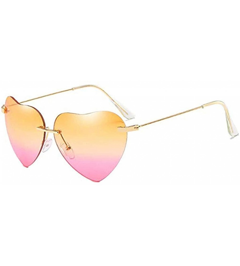 Round Vintage Sunglasses- Retro Love Ocean Piece Street Beat Peach Heart Shaped Sunglasses - E - CH18RUR6AW8 $14.43