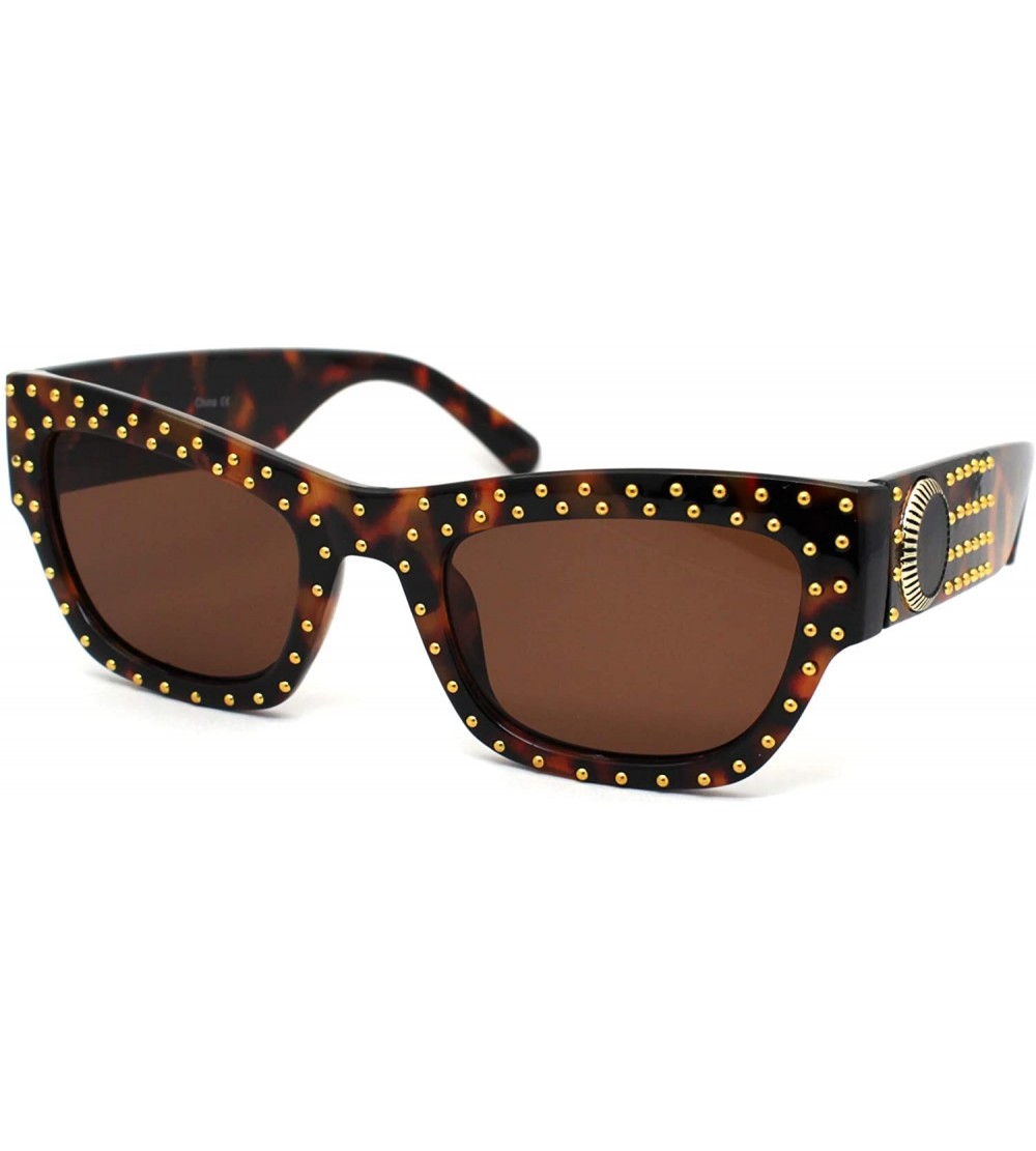 Rectangular Womens Hard Studded Punk Jewel Rectangular Plastic Sunglasses - Tortoise Brown - C218WROEZH4 $26.42