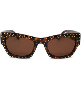 Rectangular Womens Hard Studded Punk Jewel Rectangular Plastic Sunglasses - Tortoise Brown - C218WROEZH4 $26.42