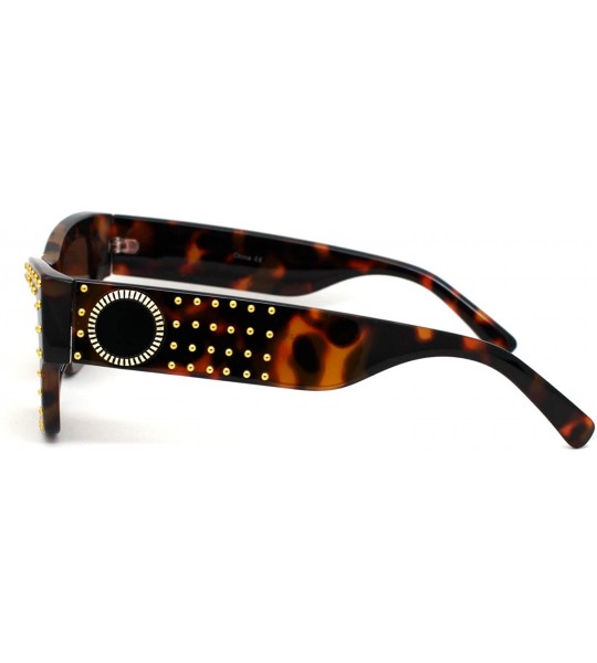 Rectangular Womens Hard Studded Punk Jewel Rectangular Plastic Sunglasses - Tortoise Brown - C218WROEZH4 $26.42