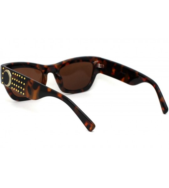 Rectangular Womens Hard Studded Punk Jewel Rectangular Plastic Sunglasses - Tortoise Brown - C218WROEZH4 $26.42