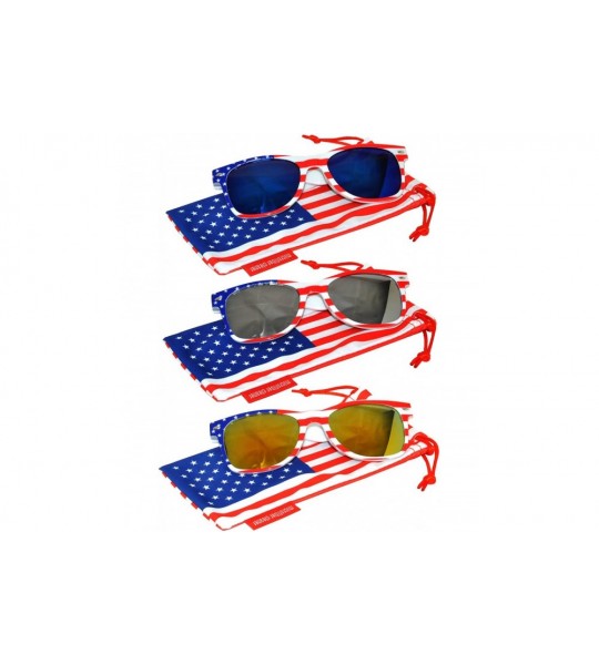 Rectangular Set of 3 Pairs Classic American Patriot Flag Sunglasses USA Colored Mirror Smoke Lens - CV12OCPUVZP $28.35