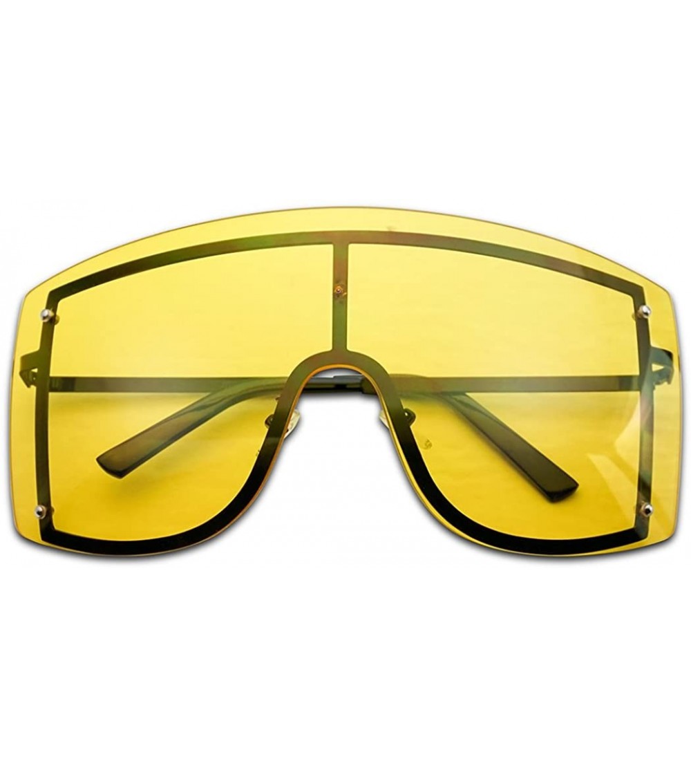 Wrap XL Oversized 155mm Rimless Shield Colored Lens Big Sunglasses for Women - Black Frame - CB18EW2WRRN $22.81