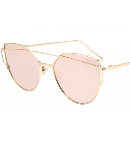 Aviator Cat Eye Sunglasses for Women Mirrored Metal Aviator Glasses LS7805 - Pink - C918D2ZN6IR $29.51