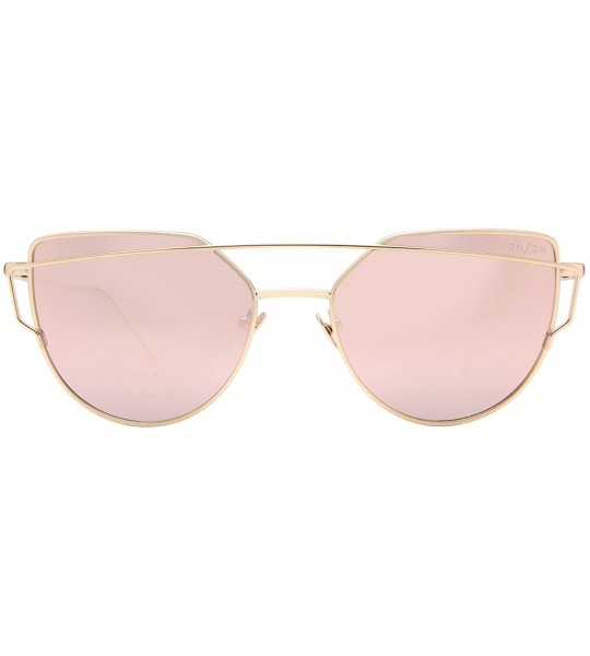 Aviator Cat Eye Sunglasses for Women Mirrored Metal Aviator Glasses LS7805 - Pink - C918D2ZN6IR $29.51