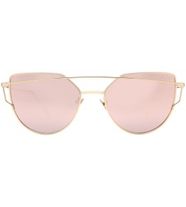 Aviator Cat Eye Sunglasses for Women Mirrored Metal Aviator Glasses LS7805 - Pink - C918D2ZN6IR $29.51