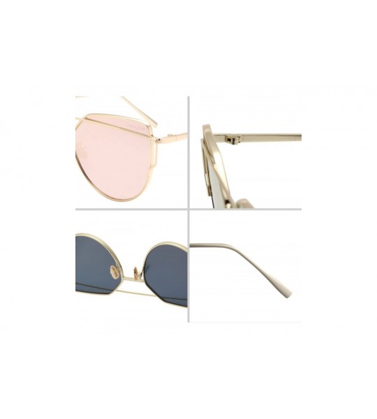 Aviator Cat Eye Sunglasses for Women Mirrored Metal Aviator Glasses LS7805 - Pink - C918D2ZN6IR $29.51