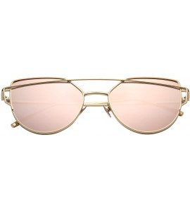 Aviator Cat Eye Sunglasses for Women Mirrored Metal Aviator Glasses LS7805 - Pink - C918D2ZN6IR $29.51