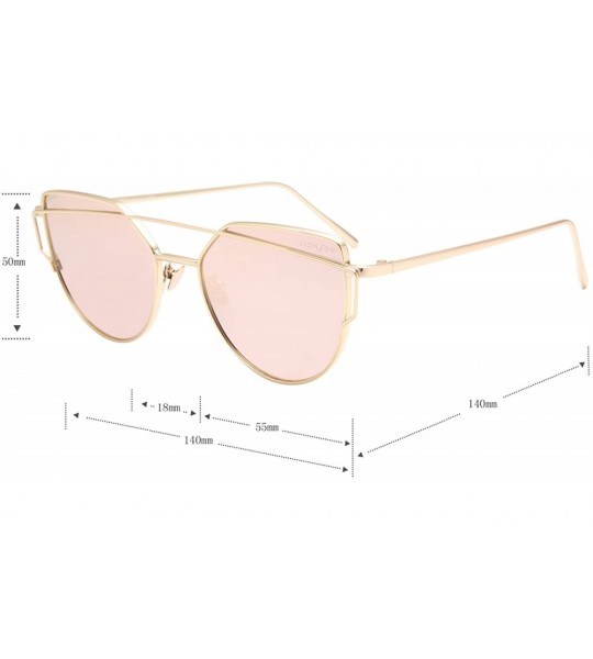 Aviator Cat Eye Sunglasses for Women Mirrored Metal Aviator Glasses LS7805 - Pink - C918D2ZN6IR $29.51