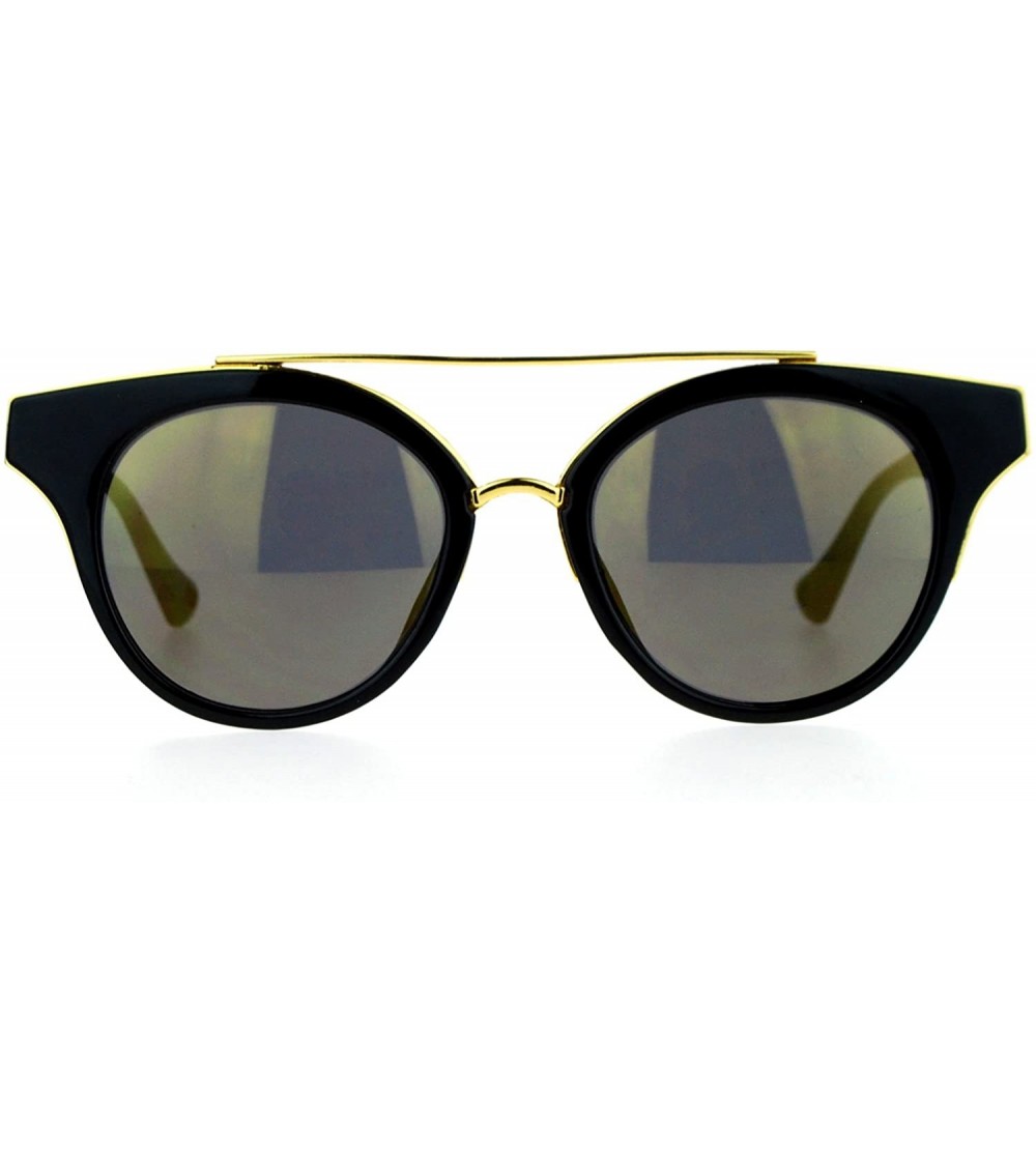 Butterfly Womens Fashion Sunglasses Top Bar Round Cateye Butterfly Frame Mirror Lens - Black (Gold Mirror) - CQ1882XASEL $22.92