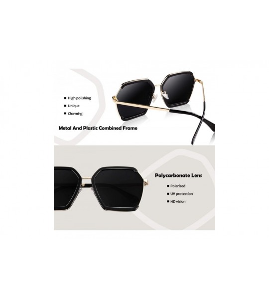 Square Polarized Sunglasses for Women Sun Glasses Fashion Oversized Shades S85 - Y Z Black Frame Grey Lens - CO18TZILAGC $25.73