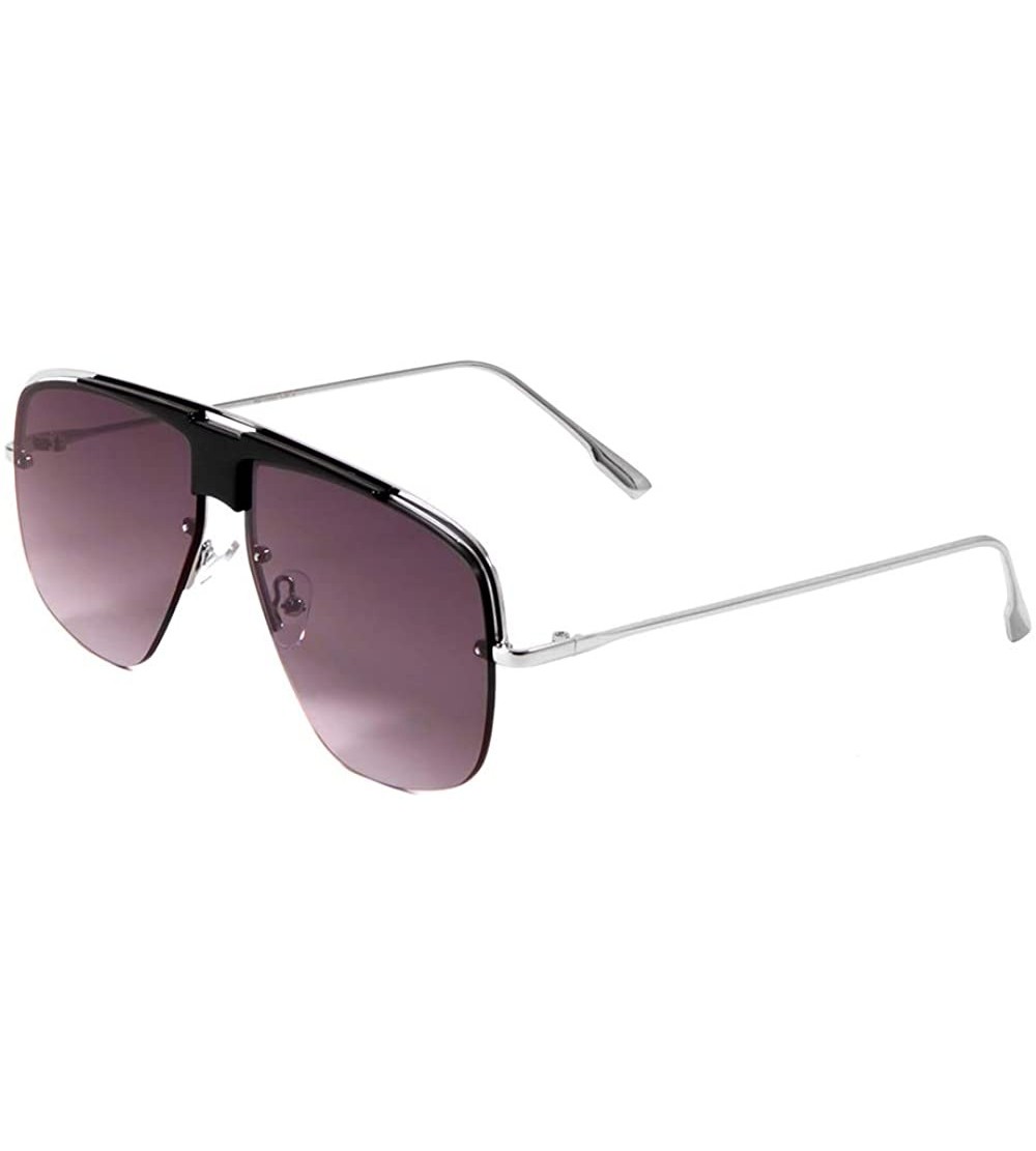 Aviator Rimless Geometric Flat Lens Metal Frame Plastic Shield Aviator Sunglasses - Smoke Silver - C9197Q9H9DM $26.81