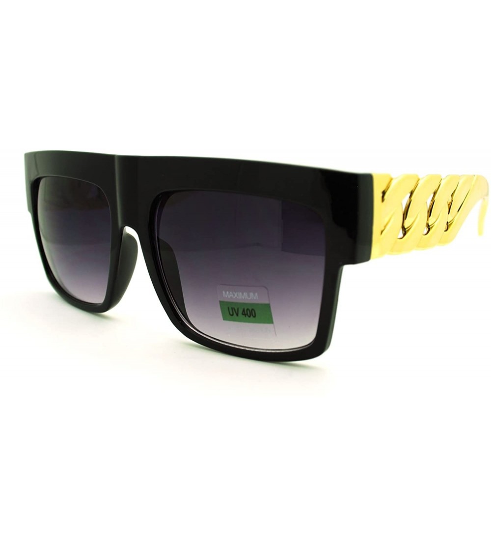 Square Thick Gold Chain Sunglasses Flat Top Square Designer Celebrity Fashion - Black - CT11HQ2OP35 $19.67