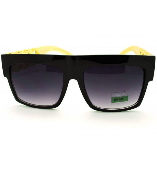 Square Thick Gold Chain Sunglasses Flat Top Square Designer Celebrity Fashion - Black - CT11HQ2OP35 $19.67