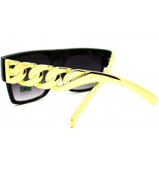 Square Thick Gold Chain Sunglasses Flat Top Square Designer Celebrity Fashion - Black - CT11HQ2OP35 $19.67