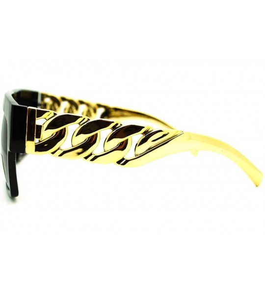 Square Thick Gold Chain Sunglasses Flat Top Square Designer Celebrity Fashion - Black - CT11HQ2OP35 $19.67