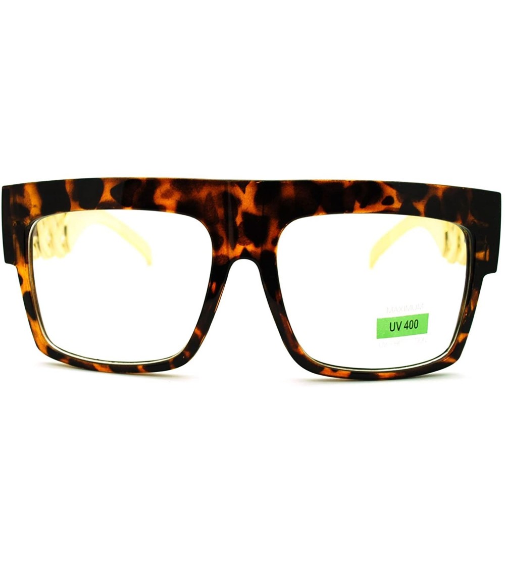 Rectangular Hip Hop Artist Plastic Gold Chain Flat Top Nerdy Glasses - Tortoise - CQ11HEONNKB $17.01