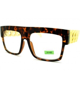 Rectangular Hip Hop Artist Plastic Gold Chain Flat Top Nerdy Glasses - Tortoise - CQ11HEONNKB $17.01