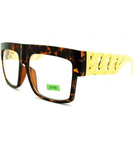 Rectangular Hip Hop Artist Plastic Gold Chain Flat Top Nerdy Glasses - Tortoise - CQ11HEONNKB $17.01