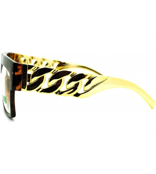 Rectangular Hip Hop Artist Plastic Gold Chain Flat Top Nerdy Glasses - Tortoise - CQ11HEONNKB $17.01