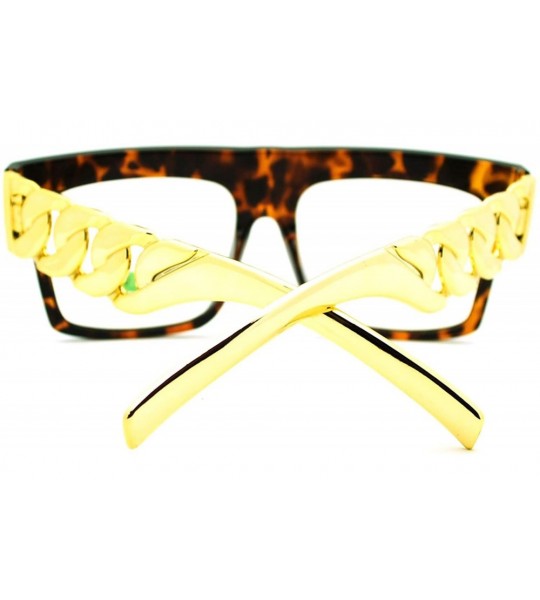 Rectangular Hip Hop Artist Plastic Gold Chain Flat Top Nerdy Glasses - Tortoise - CQ11HEONNKB $17.01