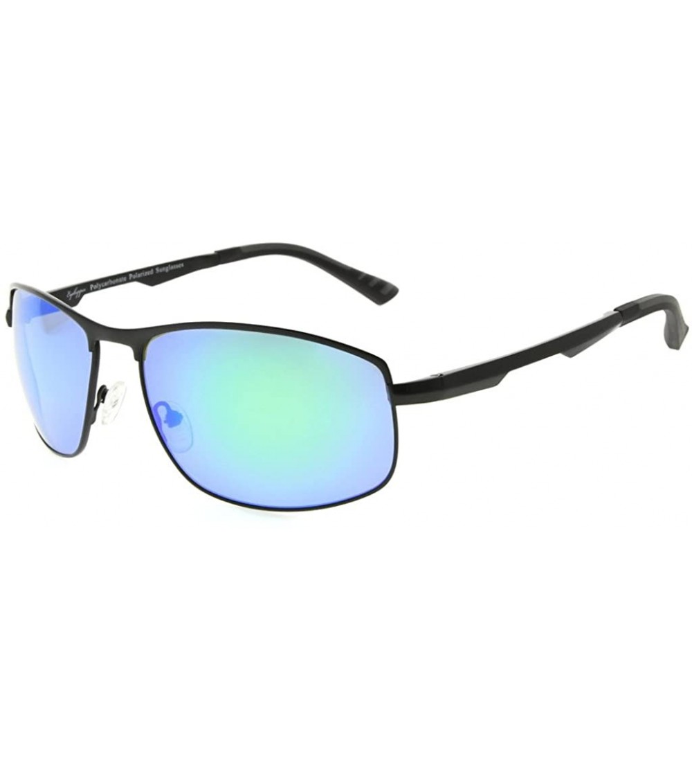 Rectangular Metal Frame Spring Hinges Polycarbonate Lens Polarized Sunglasses Men Women - Black/Green Mirror - CG186L9ESGM $6...
