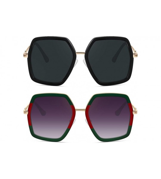 Square Oversized Big Fashion Sunglasses For Women Irregular Fashion Shades - Black+red Green - CB18S8REYYU $30.92