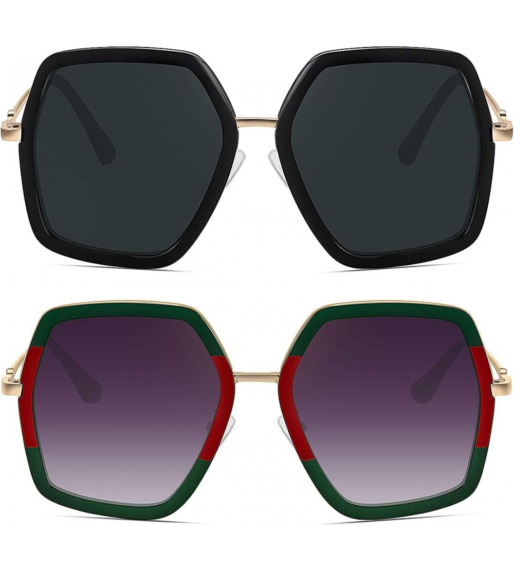 Square Oversized Big Fashion Sunglasses For Women Irregular Fashion Shades - Black+red Green - CB18S8REYYU $30.92