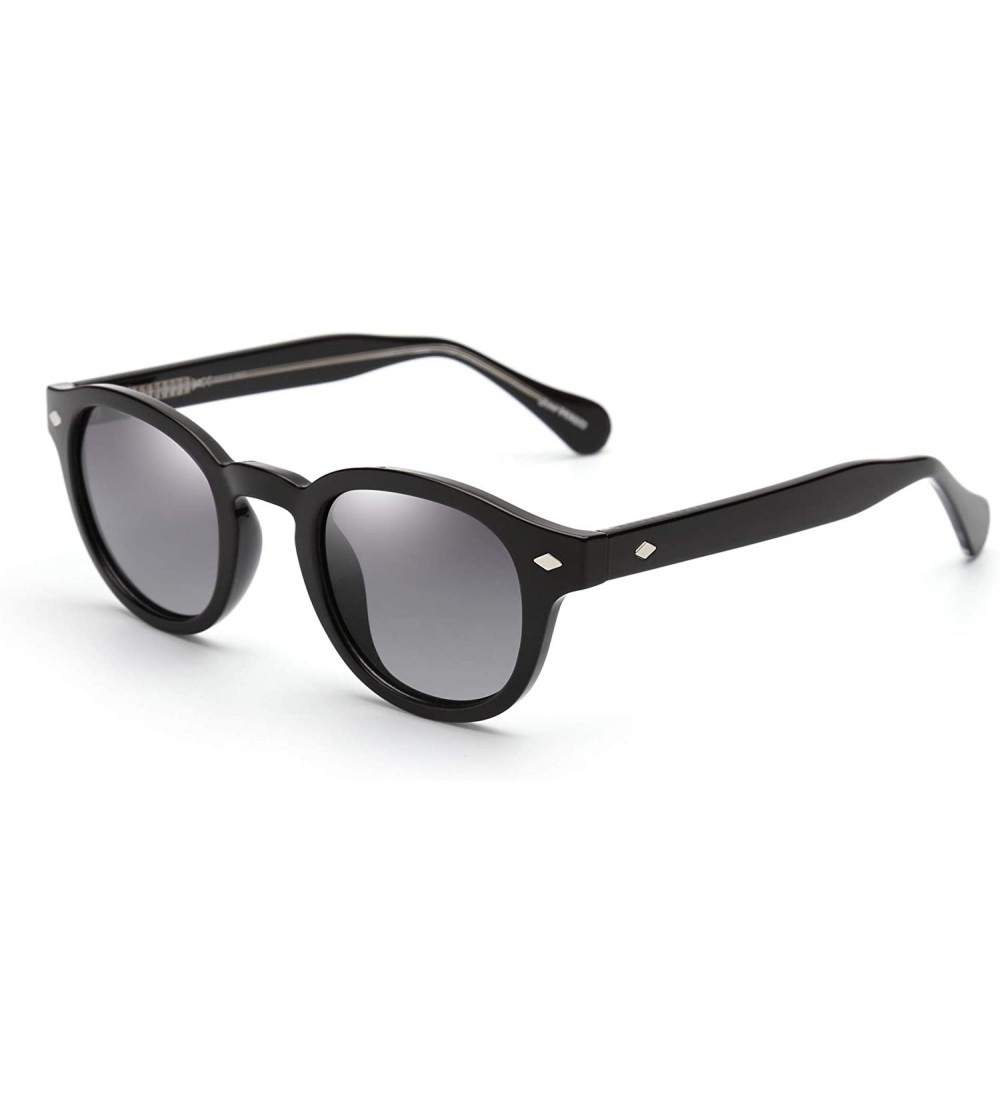 Sport Vintage Round Polarized Sunglasses for Women Acetate Frame UV400 - Black Frame / Gradient Grey Lens - C618Z8SU9XI $22.75