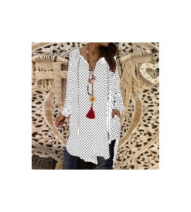 Wrap Women Sexy Polka Dot Print Loose Long Sleeves V-Neck Evening Party Mini Dress - White - C718TUG3AC7 $27.22