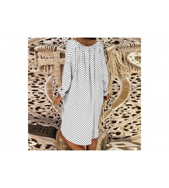 Wrap Women Sexy Polka Dot Print Loose Long Sleeves V-Neck Evening Party Mini Dress - White - C718TUG3AC7 $27.22